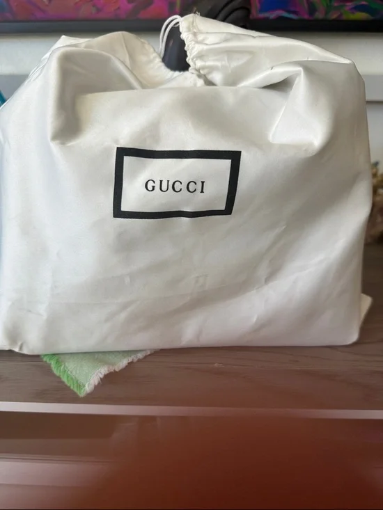 Gucci Beige GG Supreme Satchel with Brown Leather, Red-Green Web and Jeweled Bee - Picture 16 of 16